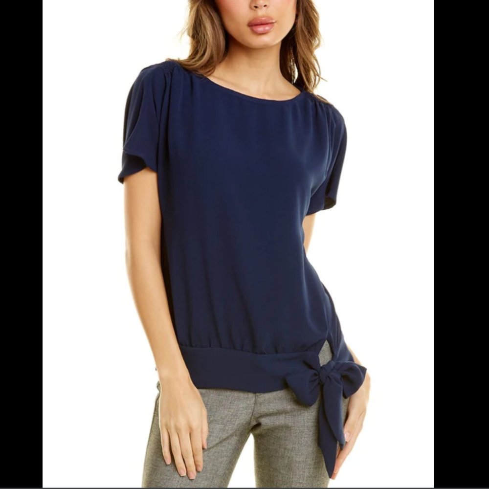 Trina Turk Salas Navy SideTie Short sleeves Top/Blouse
